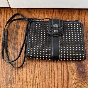 Brighton Black Leather Cut Out Hearts Crossbody Bag Handbag Purse